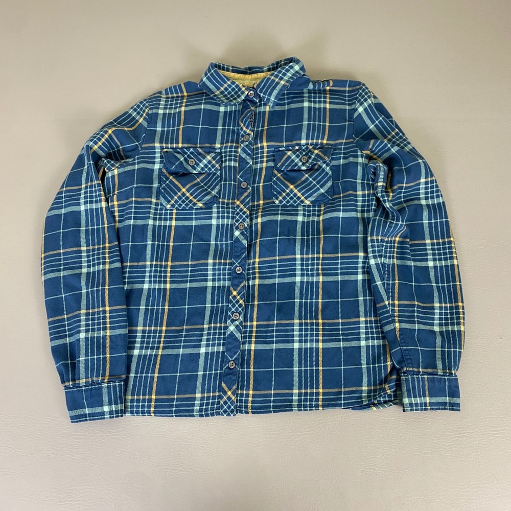 Marmot Flannel Shirt Jacket Women's Size Large Plaid Blue Yellow w/ Pockets